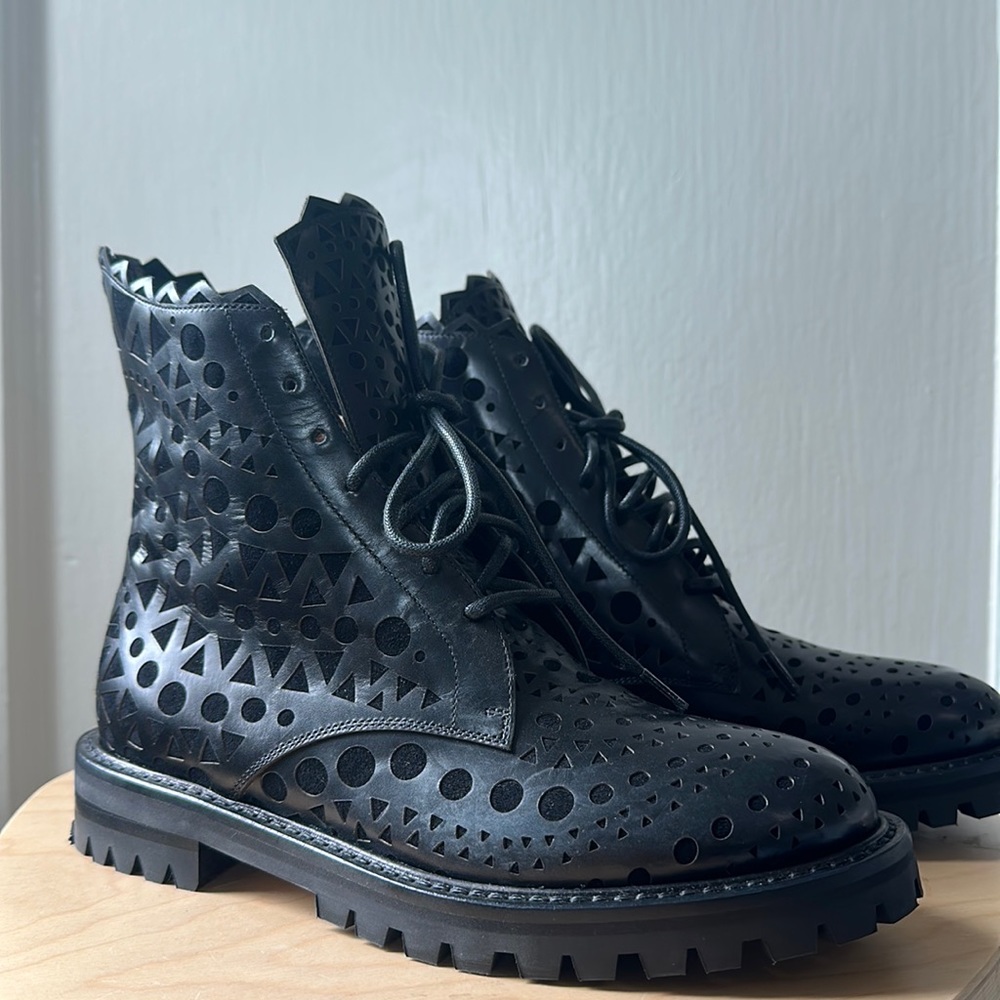 Alaïa Black Laser Cutout Combat Boots